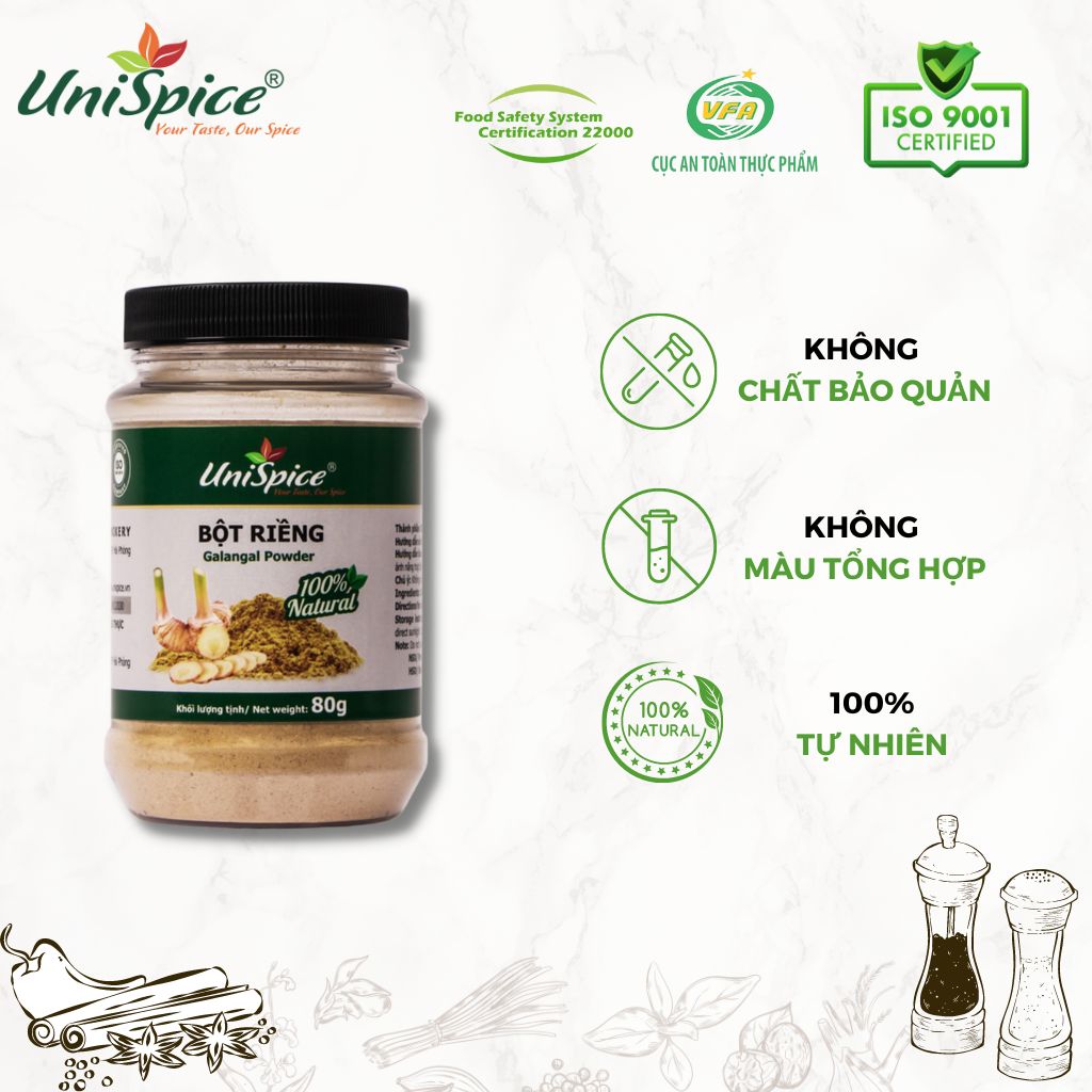 Bột riềng Unispice- Galangal Powder- Gia vị tự nhiên/ Bột riềng nguyên chất