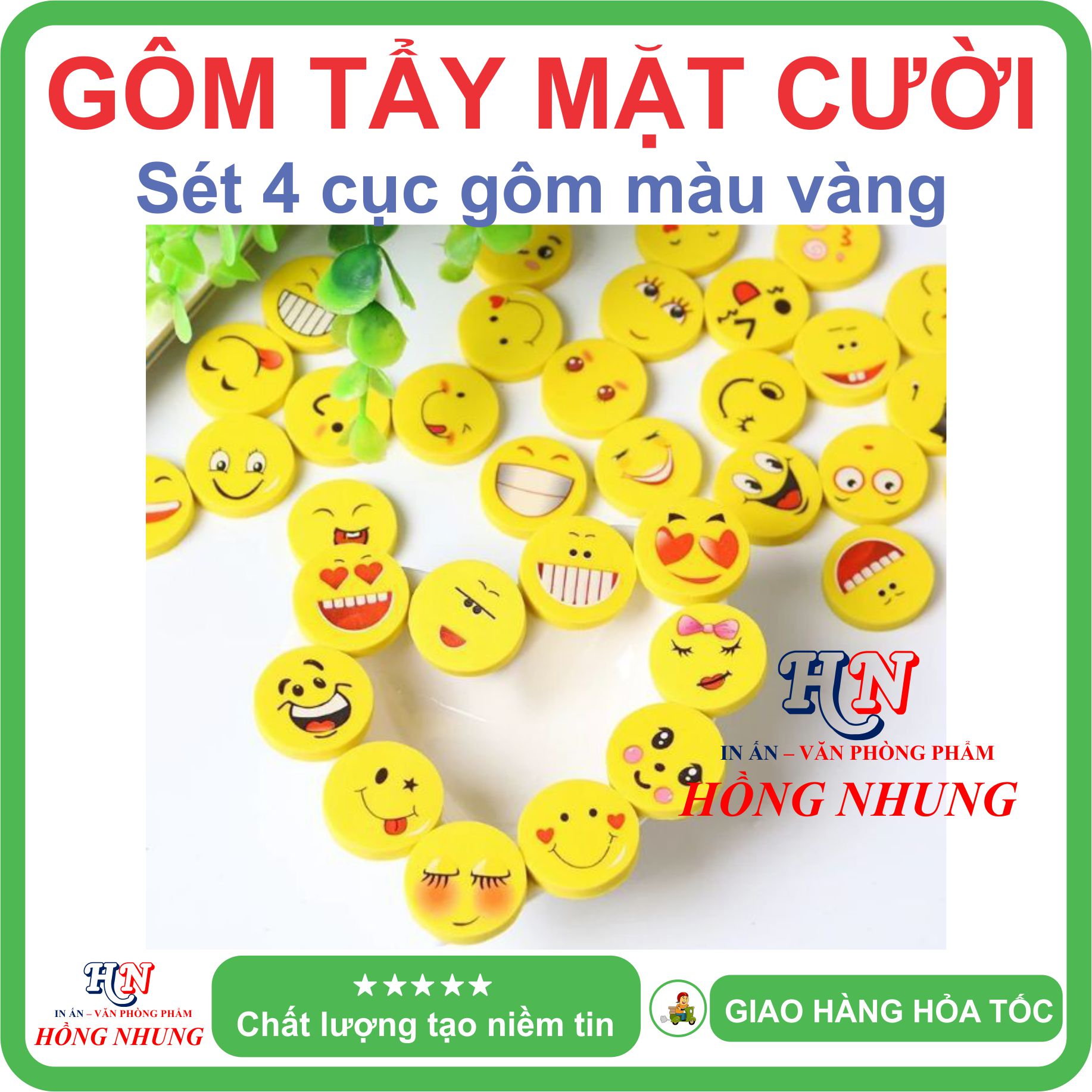 [SÉT] COMBO 4 Cục Gôm Tẩy Hình Mặt Cười - Màu Sắc Dễ Thương, Làm Qùa Cho Bé Yêu