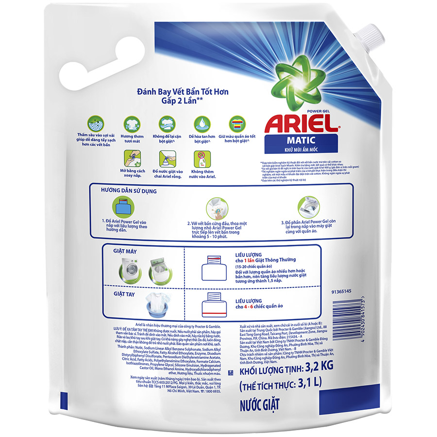 Nước Giặt Ariel Khử Mùi 3.25kg