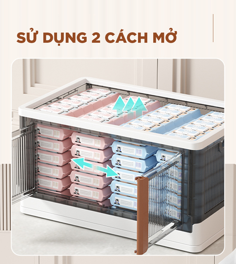 Hộp Đựng Đồ Lớn, Tủ Đựng Đồ 2 Cửa Đựng Quần Áo Sách Đồ Chơi Đa Năng Trong Suốt Nhựa Gấp Gọn (45L &amp; 95L)