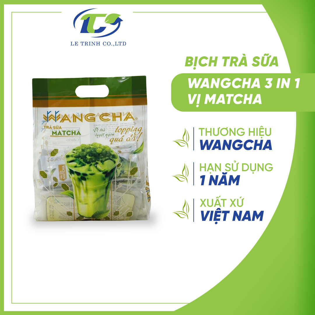 Bịch Trà Sữa Wangcha Vị Matcha pha trà sữa tiện lợi - Bột Hòa Tan Trà Sữa Matcha 6 gói và Thạch 3Q ngọc trai 6 gói thơm ngon đi kèm - Trà sữa vị Matcha cao cấp, dễ sử dụng (600gr/bịch)