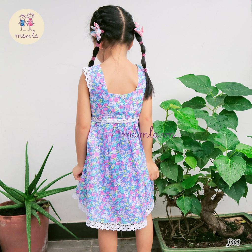 Đầm hoa nhí nền xanh dương viền ren | 2Y-6Y