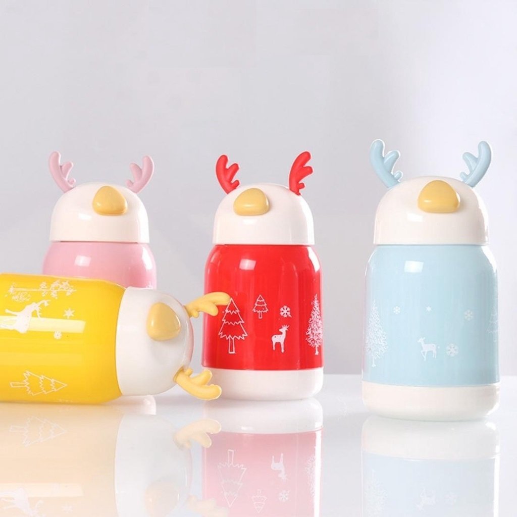 Bình Nước Tai Hươu Lõi Thuỷ Tinh Bọc Nhựa 380Ml Tiện Lợi
