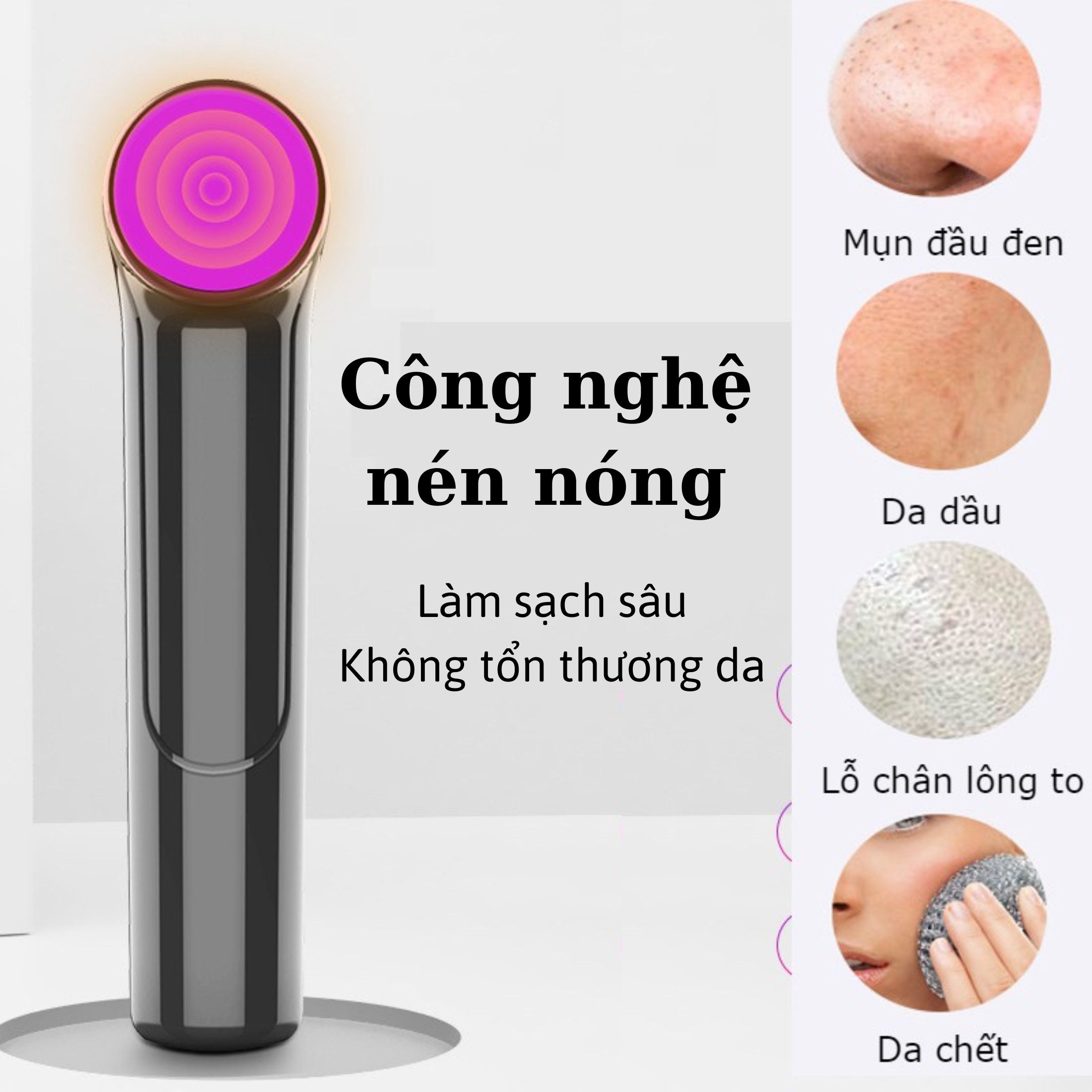 Máy hút mụn cầm tay cao cấp-Máy hút mụn đa năng 4 chế độ hút, 3 mức độ hút, 5 đầu hút thay thế giảm mụn cám, mụn đầu đen, làm sạch da mặt, cải thiện làn da- Máy hút mụn mini công nghệ nén nóng thu nhỏ lỗ chân lông, phù hợp với mọi loại da