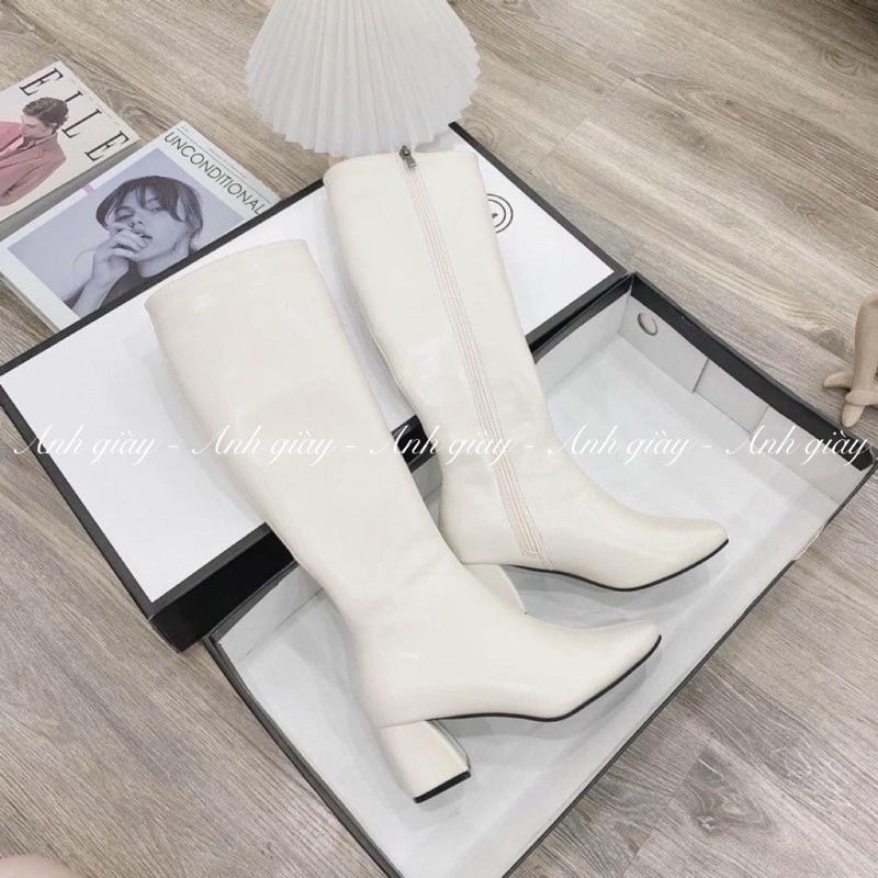B21 - Bốt đùi dưới gối da lì mũi vuông khoá cạnh MIJiLi hàng QCCC loại 1 full box