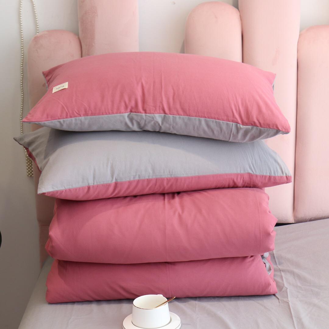 Bộ Chăn Chần Ga Gối Cotton Tici LIDACO - Hồng Đậm Ga Ghi