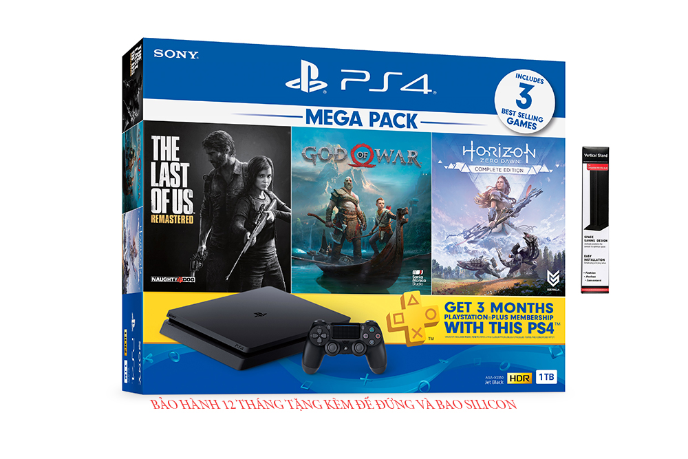 Bộ Máy Playstation 4 Slim Cuh 2218b  Mega Pack Bundle ( 3 Game+ Balo) Tặng Đế Đứng &amp;Bao Silicon- Hàng Chính Hãng