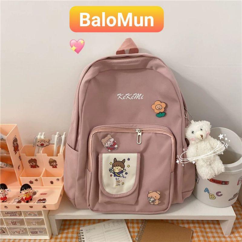 Balo sticker + móc gấu thời trang nữ chống thấm nước Balo ulzzang Ulzzang