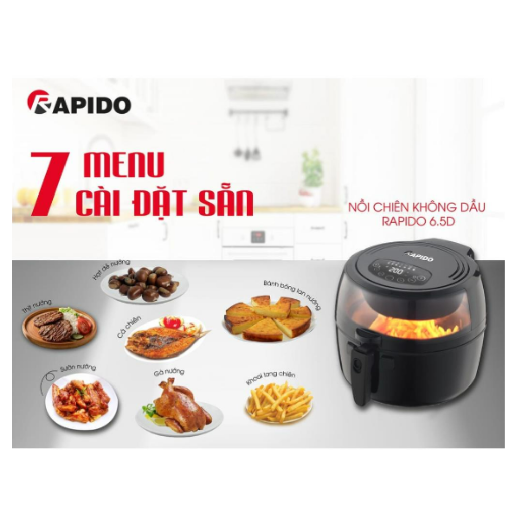 Nồi chiên không dầu 6.5L Rapido RAF6.5D 1800W - Hàng chính hãng