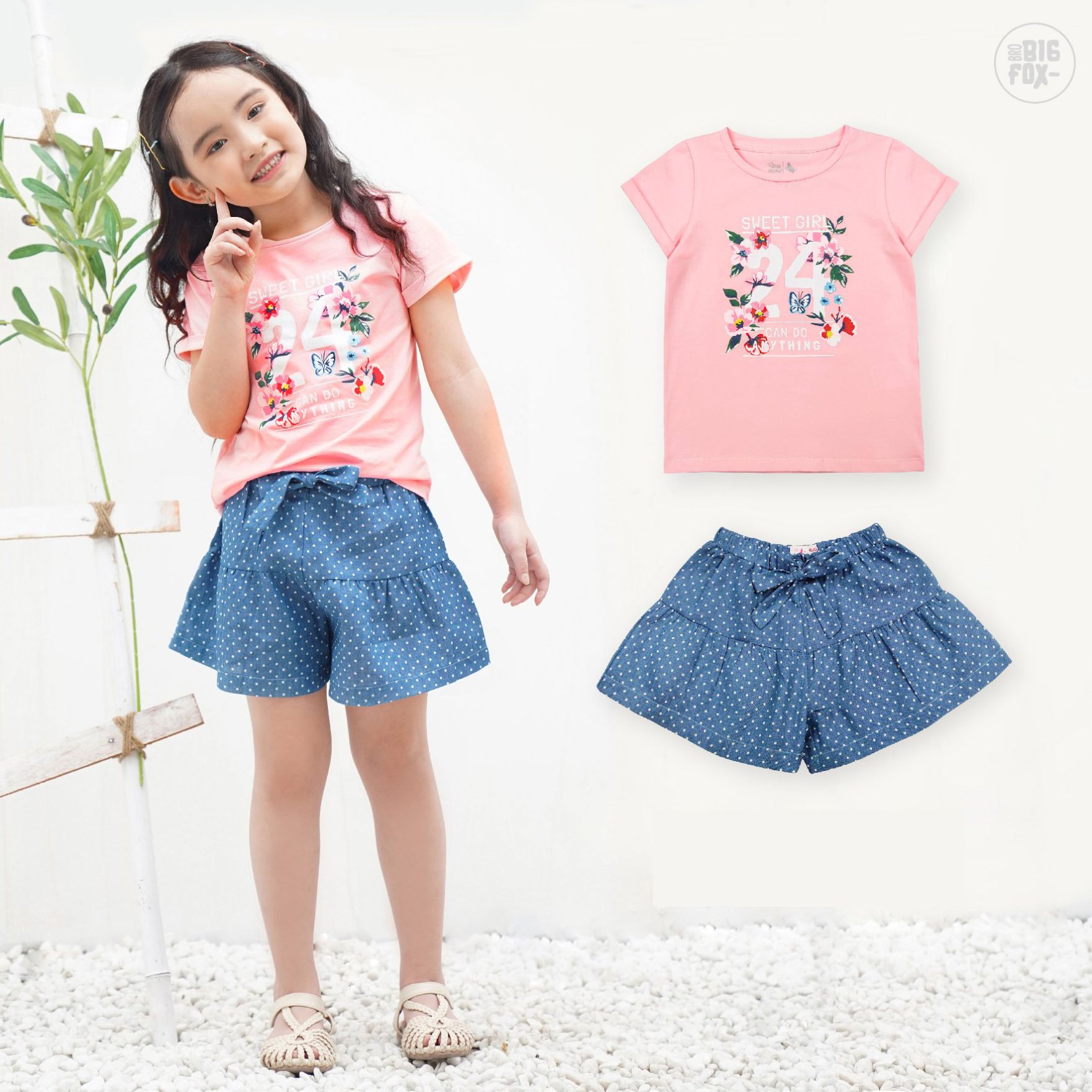 Bộ Bé Gái Bộ Cộc Tay Cho Bé Miss Meow Mùa Hè Chất Cotton In Hình Sweet Girl, Size Đại