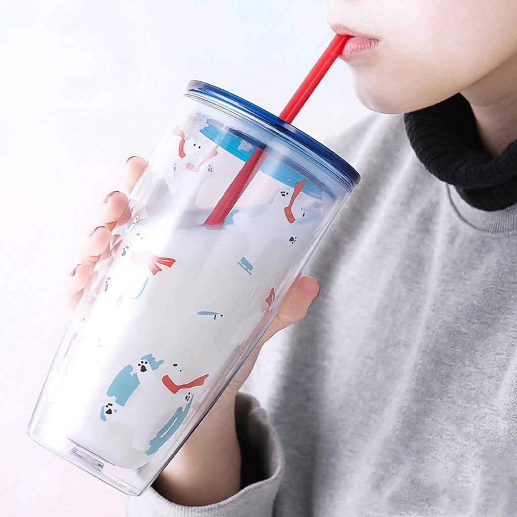 Ly nhựa 2 Lớp Lock&Lock 750ml HAP507 - Hàng chính hãng kèm ống hút và cọ rửa - Hapos