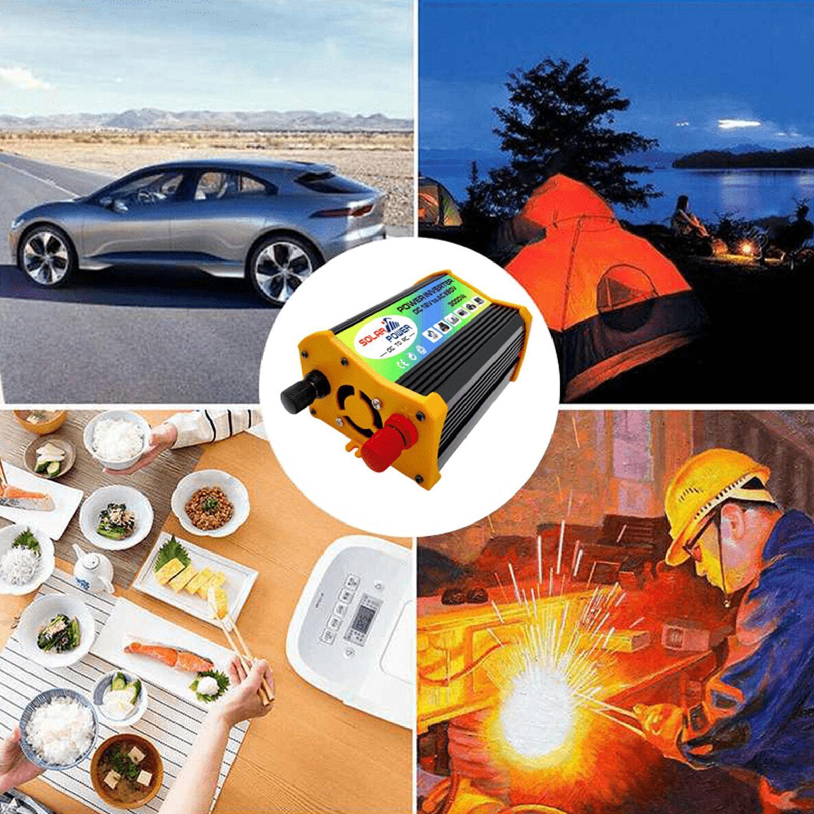 300W DC 12V to  Inverter with 2 USB Charging Ports for Camping Outdoor