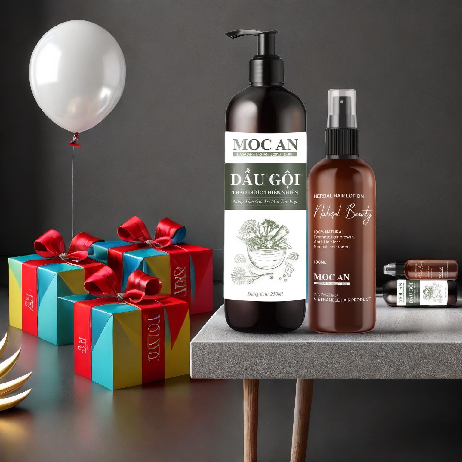 Combo Dầu Gội Thảo Dược Tinh Dầu Bưởi Xịt Tóc Natural Beauty Mộc Ân Haircare