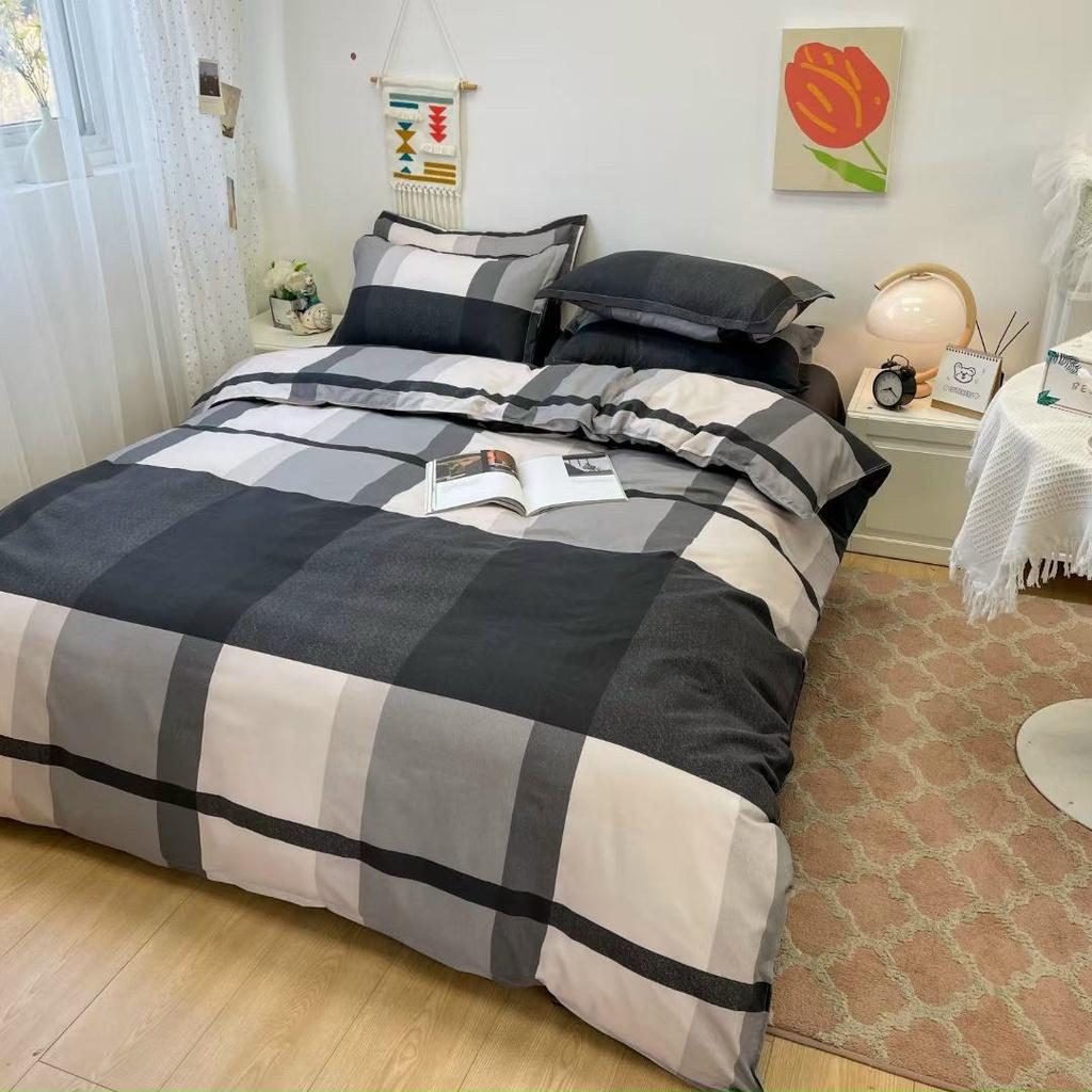 Bộ chăn ga gối Cotton poly M2T bedding gồm vỏ chăn mền, drap ga giường và 2 vỏ gối nằm - PL Kẻ mới