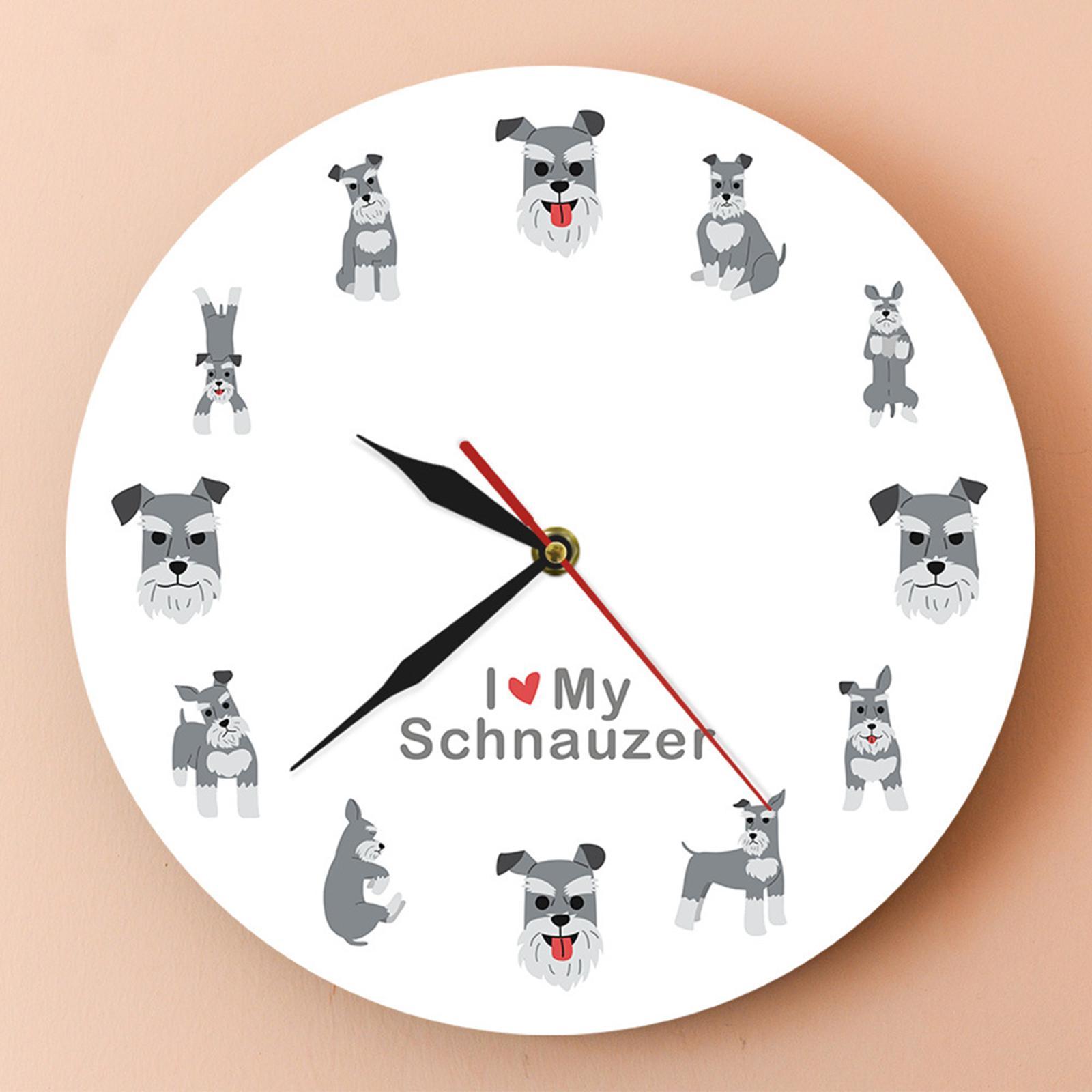 Wall Clock 12 inch I Love Schnauzer Analog Clock Cartoon Wall Hanging Clock Decorative Clock for Home Office Decor