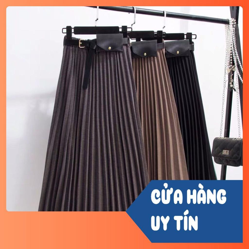 BÁN SỈ CHÂN VÁY XẾP LY DẠ TIÊU 4 MÀU (KÈM ĐAI)