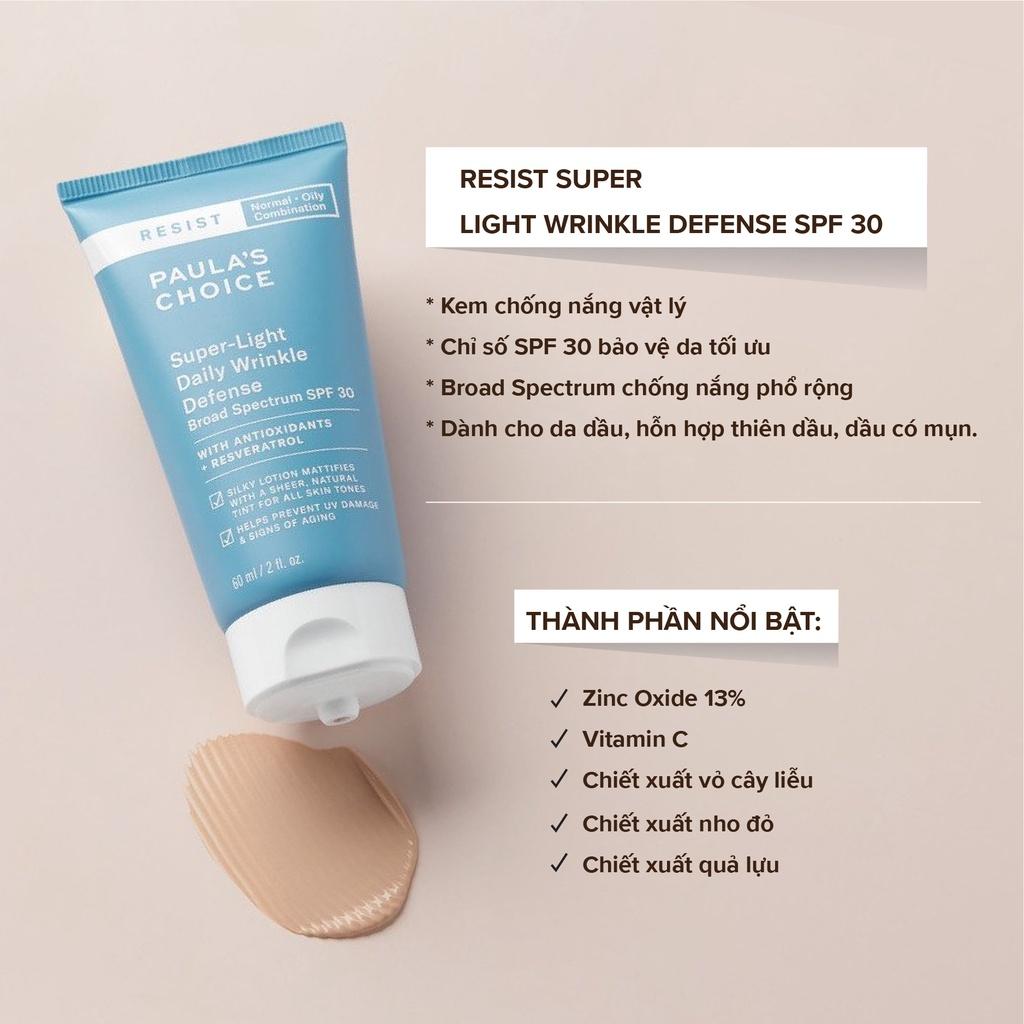 Kem Chống Nắng Vật Lý Cho Da Dầu Lão Hóa Paula's Choice Resist Super - Light Daily Wrinkle Defence 60ml