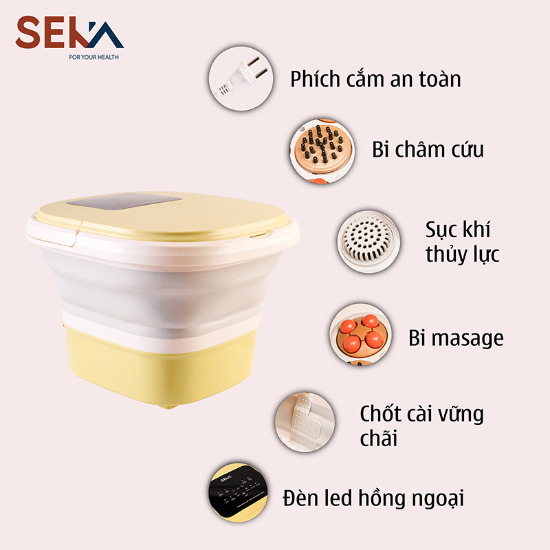 Bồn Ngâm Chân Massage Gấp Gọn SEKA SK-195 Con Lăn Tự Động Làm Nóng Và Giữ Ấm Nước, Có Điều Khiển Cầm Tay - Chậu Ngâm Chân Hồng Ngoại Có Sục Khí