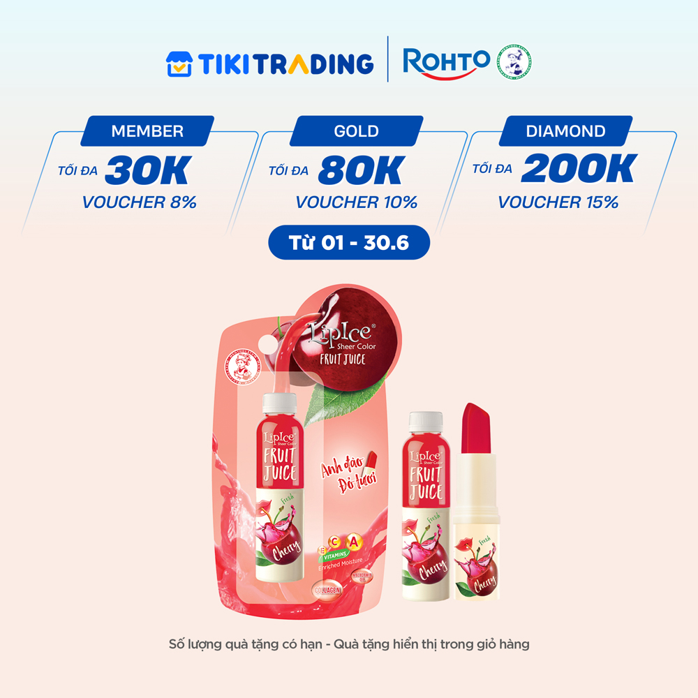 Son dưỡng có màu chiết xuất trái cây Lipice Sheer Color Fruit Juice Cherry Anh Đào Đỏ Tươi 4g