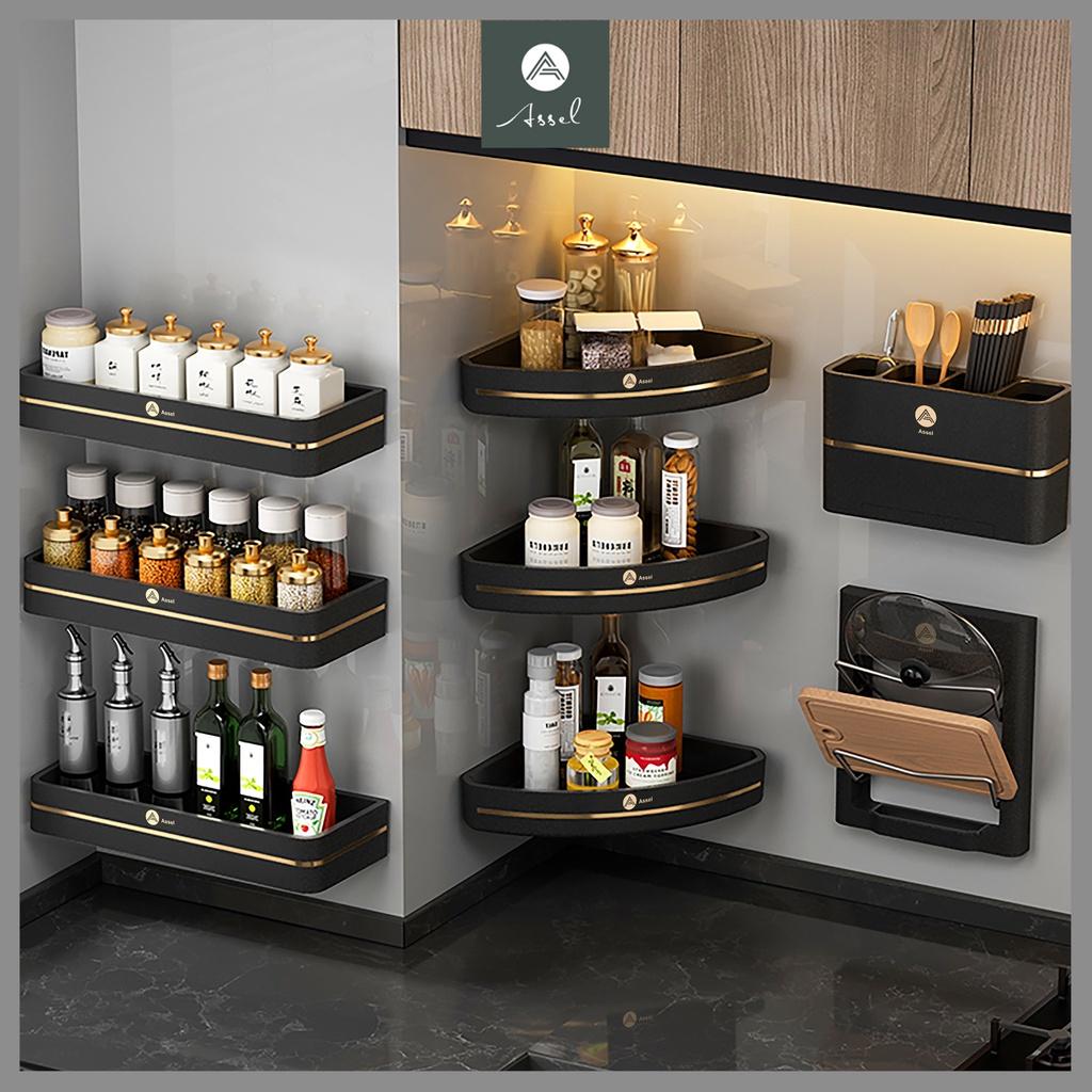 Kệ dán tường để đồ nhà tắm nhà bếp, giá treo tường móc quần áo dụng cụ nhà tắm nhà bếp nhựa ABS cao cấp ASSEL