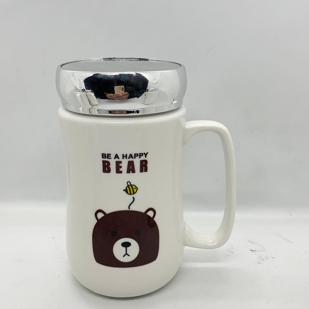 Cốc sứ giữ nhiệt có nắp gương soi -BA1