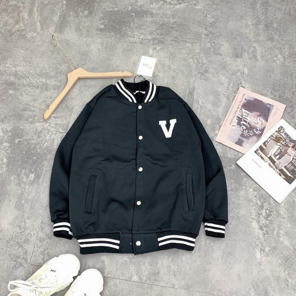 Áo khoác bomber nữ phối viền in chữ V năng động cá tính, trẻ trung