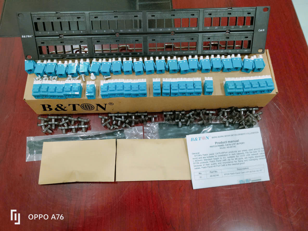 Thanh Patch Panel CAT6 UTP-48 Port. Hãng BTON- model: 48-68746. Hàng chính hãng