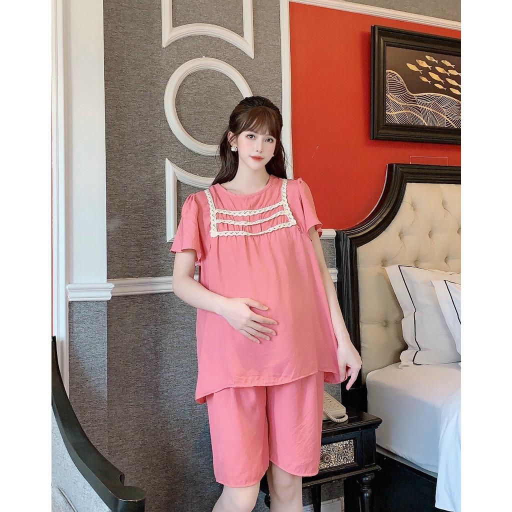 Bộ đồ bầu cộc tay ba ren ngực kết hợp sau sinh M52 - bauxinh