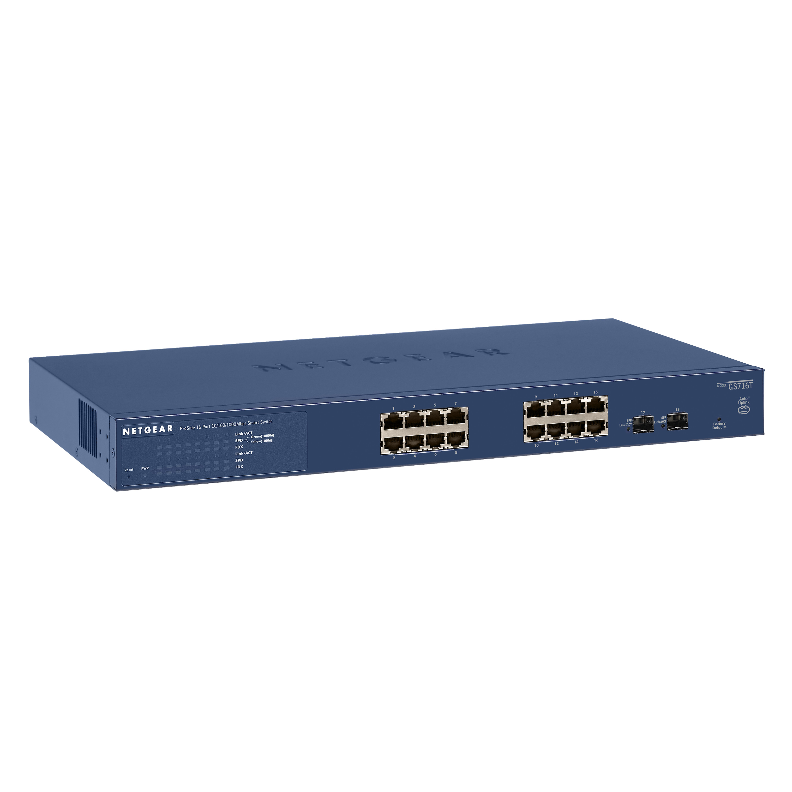 Thiết Bị Chuyển Mạch Gắn Rack 16 Cổng 10/100/1000M và 2 cổng quang SFP 1000M Gigabit Ethernet Smart Managed Pro Switch Netgear GS716T- Hàng Chính Hãng