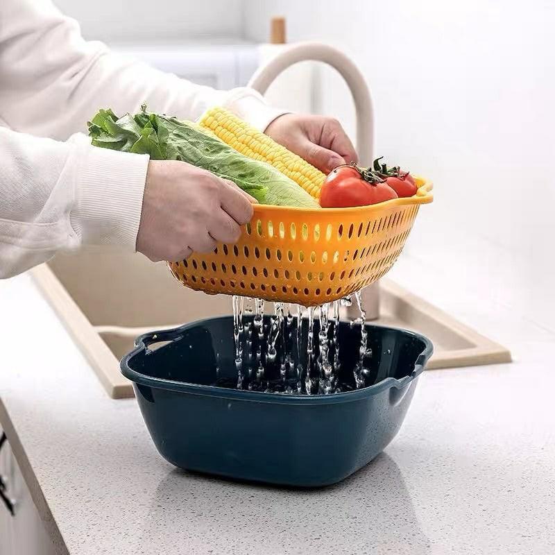Bộ 6 Món Rổ Kèm Chậu Cao Cấp Đa Năng, Ráo Nước, Rỏ Đựng Đồ 2 Trong 1 Tiện Lợi