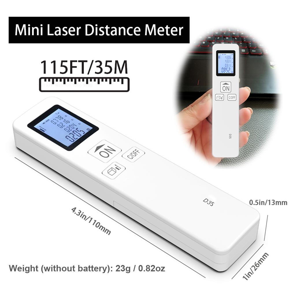 35m Laser Measure LCD Digital Laser Distance Meter Pocket Size Mini Range Finder Distance/ Area/ Volume/ Pythagorean Measuring Tool Unit Change Datum Mark Switch