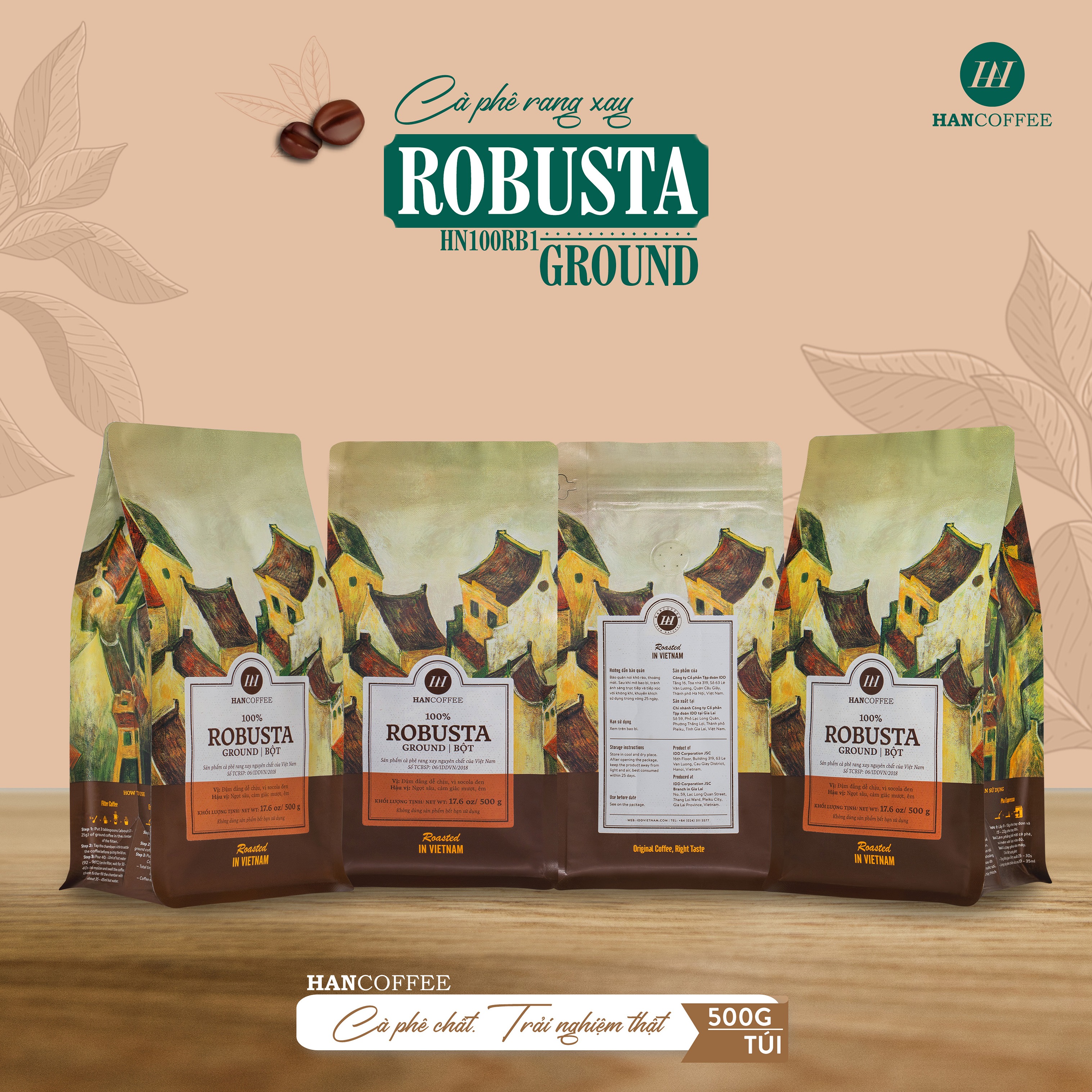 Cà Phê Robusta - Cafe Rang Mộc 100% HANCOFFEE  Đắng Vừa, Hậu Ngọt, Dễ Uống Pha Phin - HN100RB1