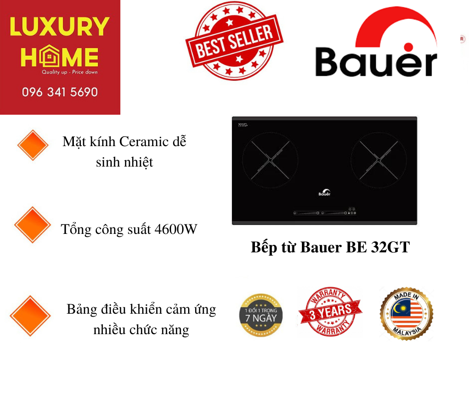 Bếp từ Bauer BE 32GT - Hàng Chính Hãng