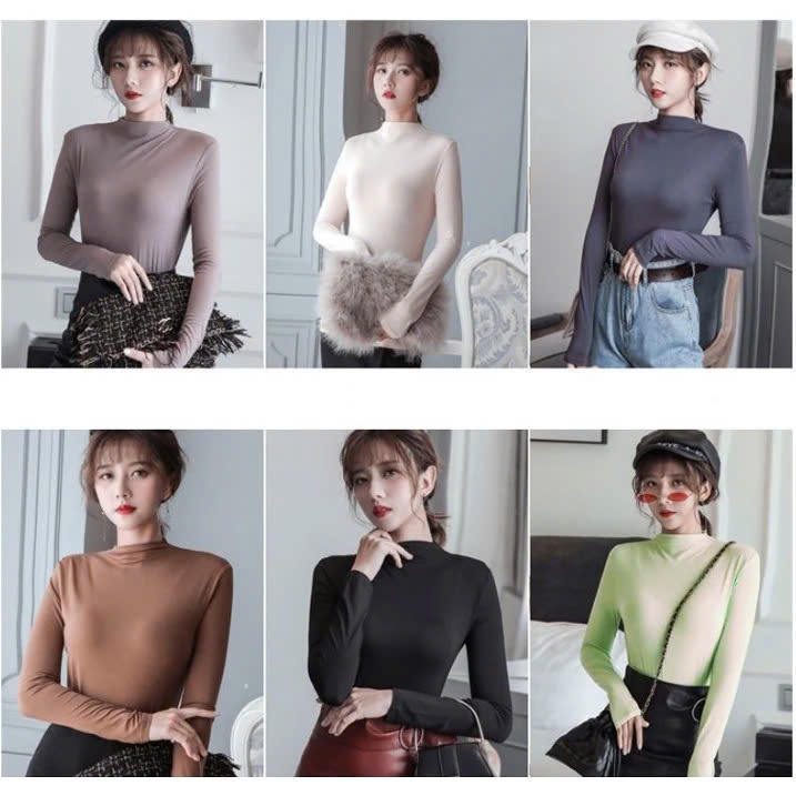 Áo thun giữ nhiệt nữ tay dài cổ cao 3 phân vải premium cotton mềm mịn ôm dáng MÀU ĐEN Văn Phòng Du Lịch Dã Ngoại Phượt