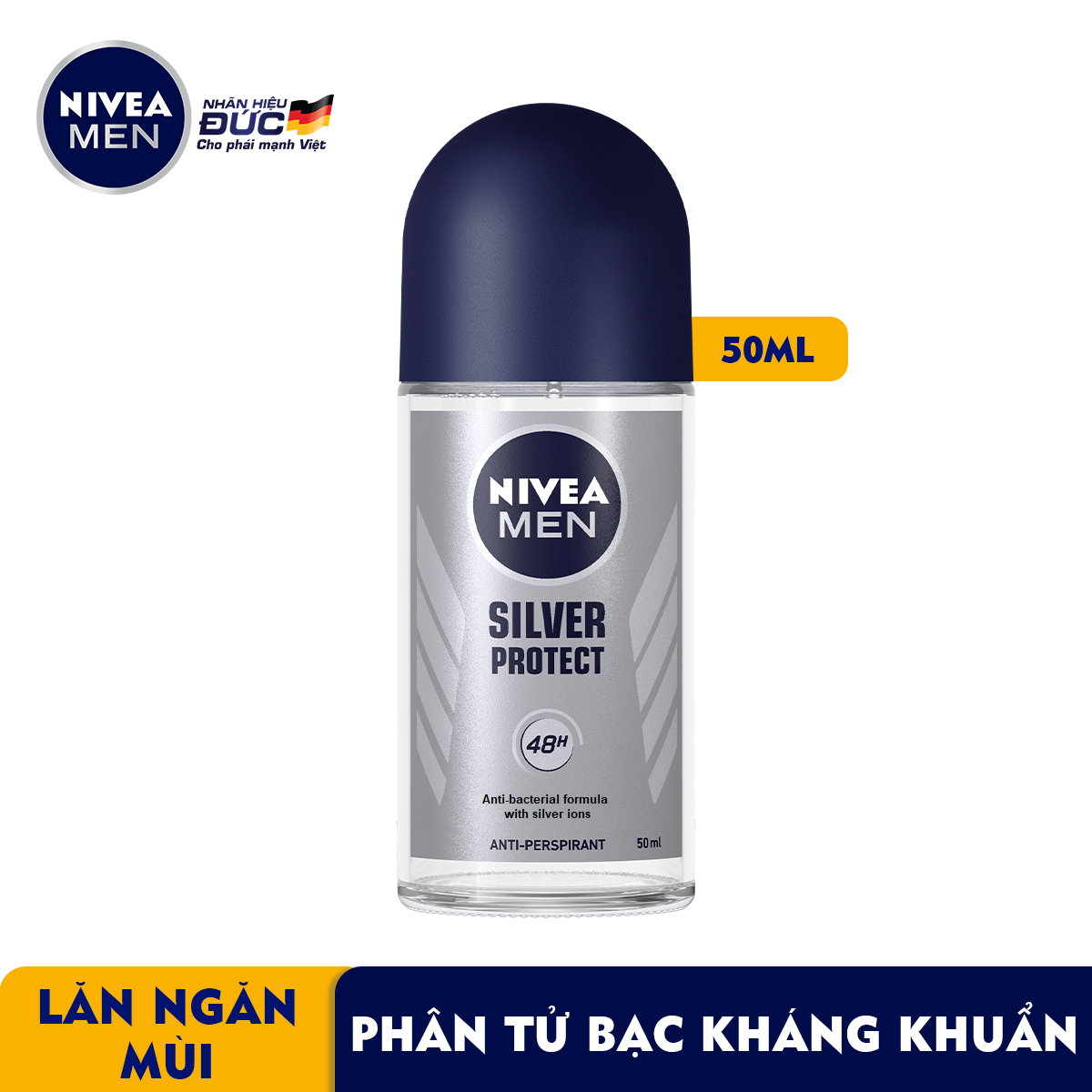 Combo 2 Lăn Ngăn Mùi NIVEA MEN Silver Protect Phân Tử Bạc Giảm 99.9% Vi Khuẩn Gây Mùi 50ml - 83778