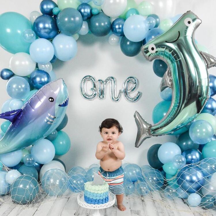Bộ bong bóng trang trí thôi nôi biển xanh set balloon ocean theme Tnoi35