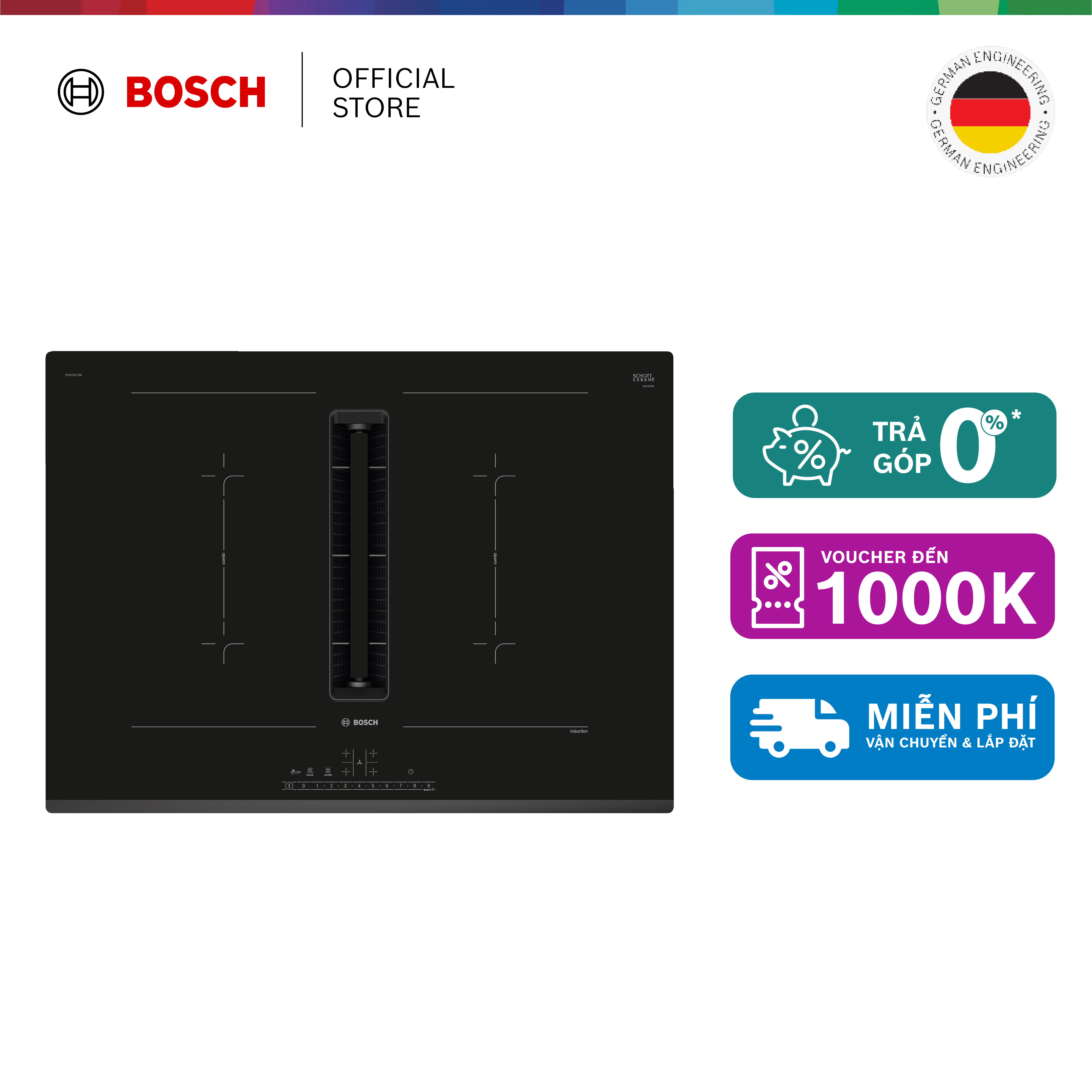 Bếp từ kết hợp hút mùi Bosch PVQ731F15E - Series 6 (70cm) - Hàng chính hãng