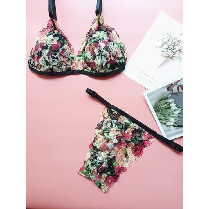 Bra thiết kế sexy quần dây đen hoa mẫu mới số lượng giới hạn
