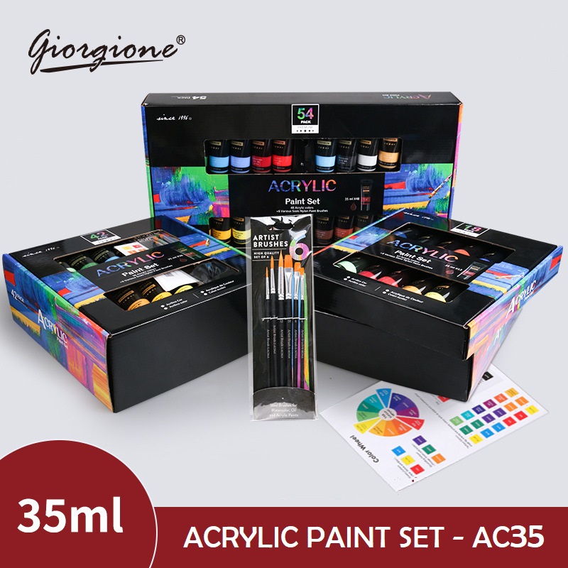 Màu acrylic Giorgione AC35 tuýp 35ml set 30 PCS gồm 24 tuýp màu và 6 cọ vẽ tiện lợi an toàn borrence