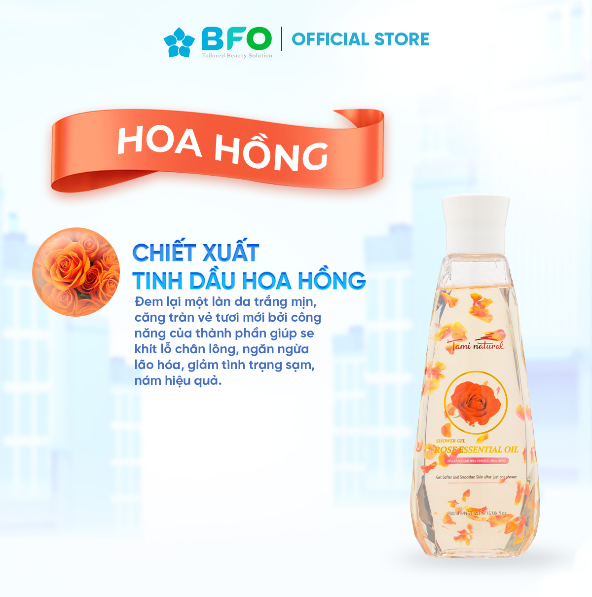 Sữa Tắm Thư Giãn Tinh Dầu Cánh Hoa Công Nghệ Anh Quốc Tami Natural Dưỡng Ẩm Trắng Da Lưu Hương Dung Tích 260ml
