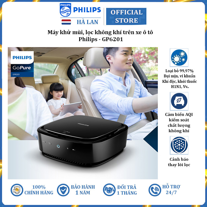 Máy Khử Mùi Lọc Không Khí Ô Tô Thương Hiệu Cao Cấp Philips GP6201 - Công suất: 3.7W - Hàng Nhập Khẩu