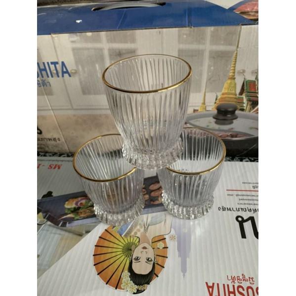 Set 6 Ly thủy tinh uống rượu Tây pha lê viền nhũ vàng cao cấp, cốc uống rượu whisky