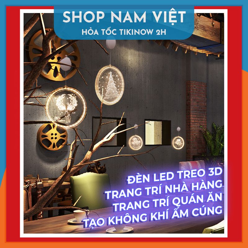 Dây Treo Đèn LED 3D Hình Cây Thông, Chuông Trang Trí Giáng Sinh, Noel - Chính Hãng NAVIVU