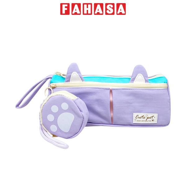 Bóp Viết Vải Tai Mèo Kèm Ví Mini - Yescholar 9385 - Màu Tím