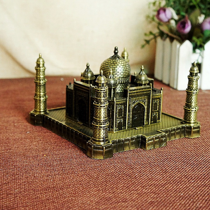 Mô hình lăng mộ Taj Mahah cao 6cm size trung màu vàng rêu