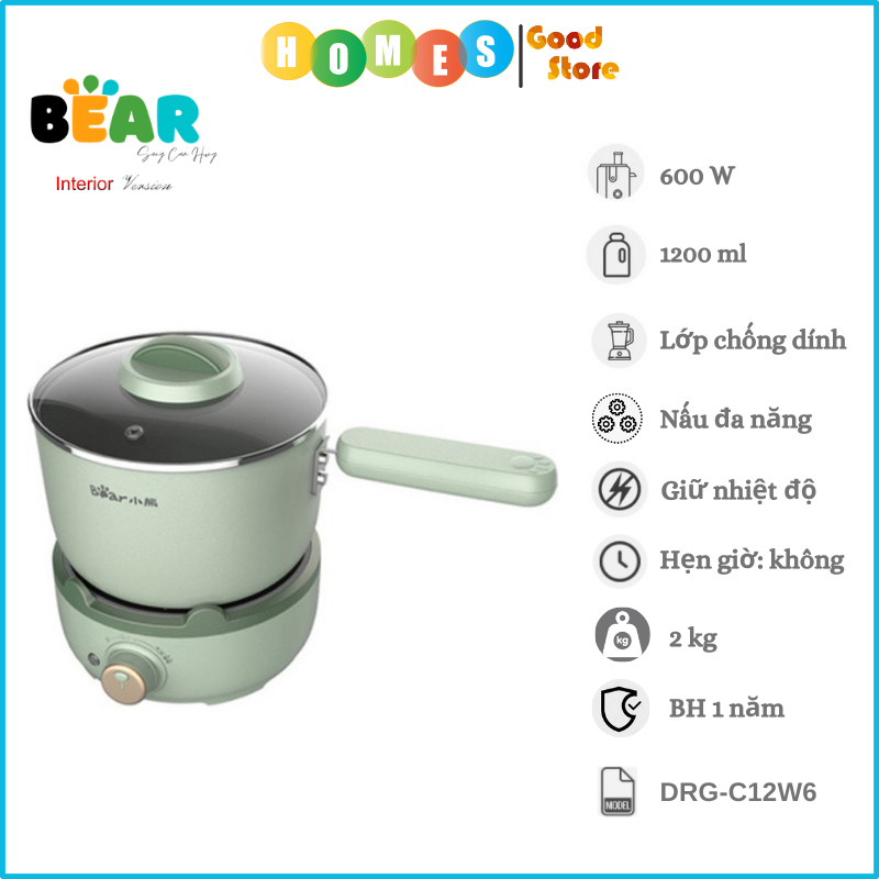 Nồi Điện Đa Năng BEAR DRG-C12W6 Dung 1.2 Lít Công Suất 600 W - Hàng Chính Hãng