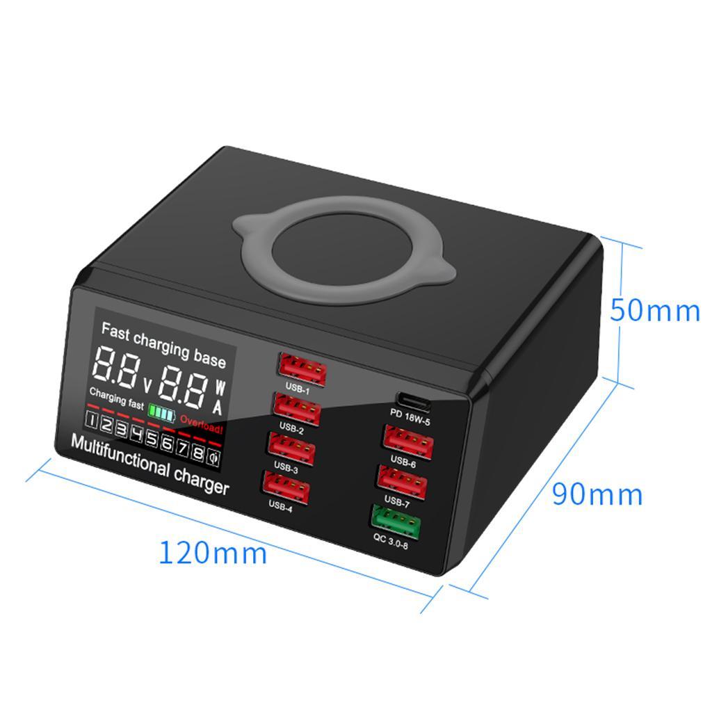 QC 3.0 Charger 8 USB Ports Charging Dock Station Wireless EU