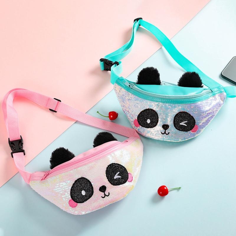 2020 Mới Thời Trang Hình Gấu Trúc Dễ Thương Nữ Eo Túi Bé Gái Kim Sa Lấp Lánh Hông Nữ Dây Da Túi Du Lịch Điện Thoại Ngực Túi Giáng Sinh quà Tặng