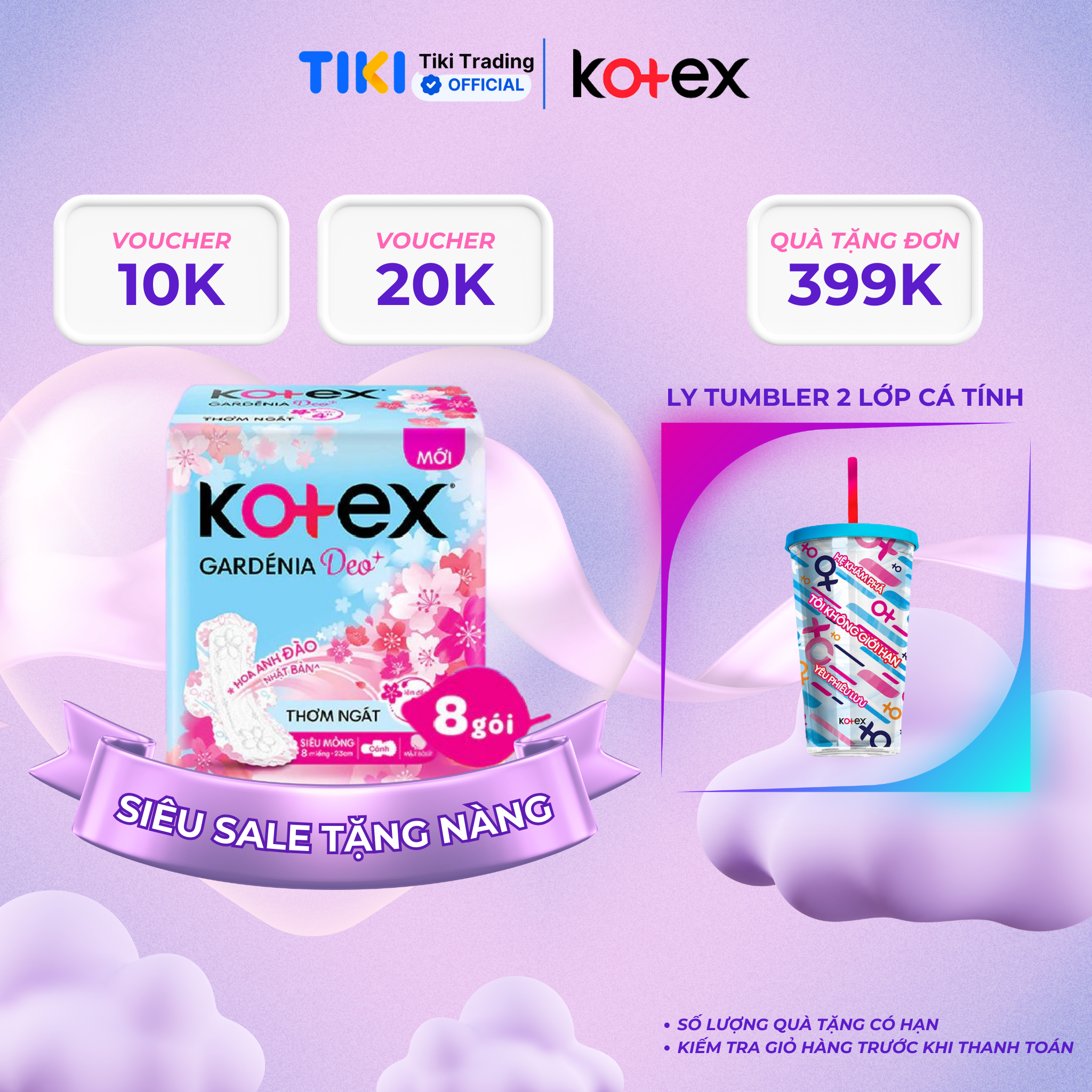 Combo 8 gói băng vệ sinh Gardenia Deo+ - Hoa Anh Đào Mặt Bông siêu mỏng 23cm 8 miếng