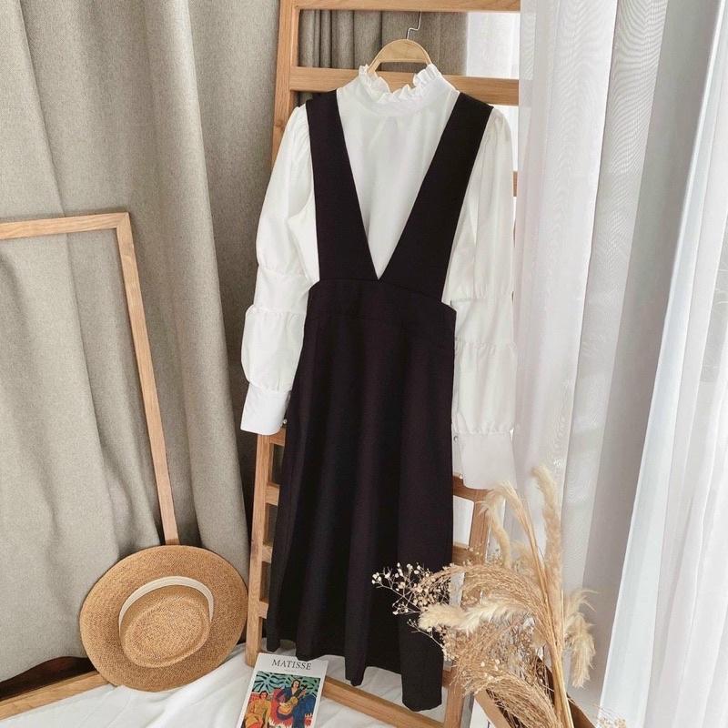 Sét Váy Yếm Ulzzang Phong Cách Hàn Quốc Kèm Áo Sơ Mi